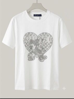 Brand new stretchy White Heart Graphic Tee with Rhinestone Mickey Design